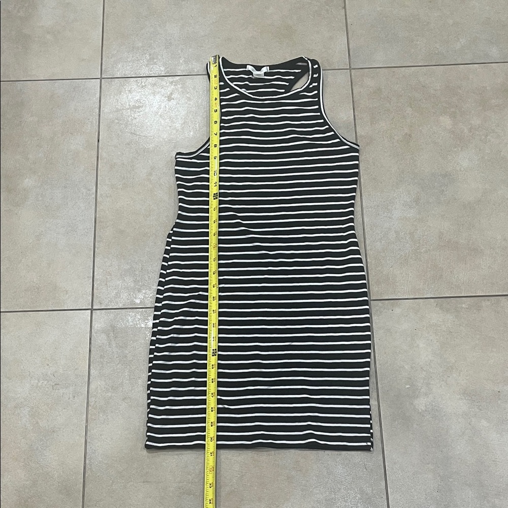 Girls summer sleeveless dress with black white stripes, size M, gently worn